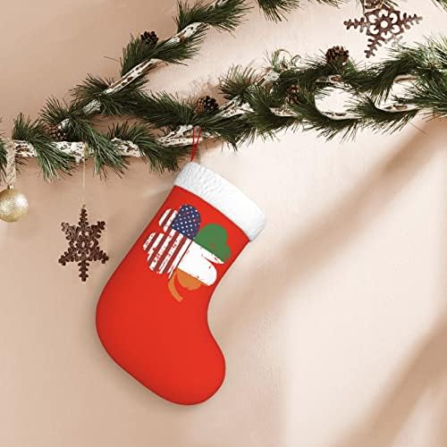 QG ZZX Американски и Ирска знаме во ирски Шамрок Божиќно порибување на Божиќни чорапи камин виси чорап 18 инчи за одмор