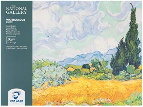 Национална галерија Ван Гог Акварел хартија блок, 140lb, бела хартија, 12 листови, 9,4 x 12,6, пченица, со кипарис