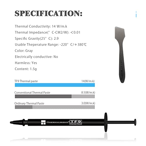 Термичка Паста TF9 1,5 g, Термичка Паста Со Високи Перформанси за Ладење На Сите Процесори, Паста За Ладилник Висока Издржливост