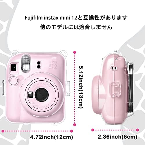 Хијкин instax Mini12 Случај/полароид мини 12 случај, Заштитна Јасна Кутија За Fujifilm Instax Mini 12 Камера Кристално Тврда Обвивка Со ремен за рамо, налепница за камера И Проѕирна 3