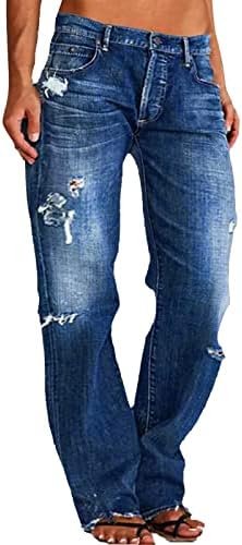 Жена џемпери плус големина на фармерки со права нога за жени искинаа фармерки со низок половината за жени плус атлетски