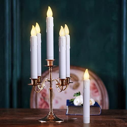 Fpoo Flamless Taper Candles со оддалечени тајмери, 8 парчиња треперење на прозорци, 6,7 '' LED лажни свеќи со топли светла за Денот на благодарноста, Божиќ, свадбениот декор