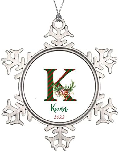 Смешни божиќни украси, украси за новогодишни елки - Дизајн на букви Црвена и зелена лента обичај метална снегулка украси за зачувување - најдобри подароци за Божиќ,