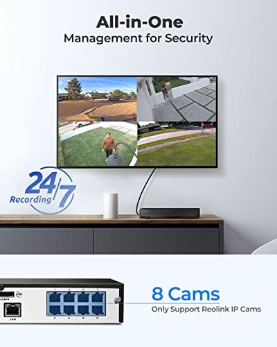 Систем ЗА Безжична Домашна Безбедносна Камера REOLINK, 4pcs 1080p Рефлекторска Камера И 8CH NVR СО Хард Диск 2TB, 24/7 Континуирано Снимање,
