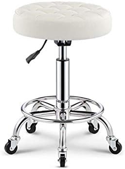 Ергономска столица со тркала ， столче за работна маса со бело синтетичко кожено седиште ， прилагодлива висина 45-59 см ， Поддржана тежина 160