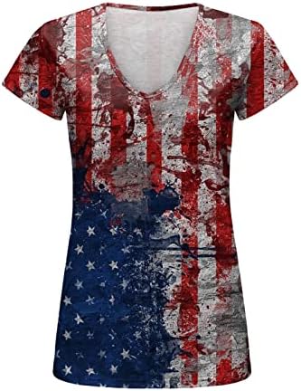 4 јули Кошули За Жени Лето Обични Американски Знаме Маица Краток Ракав V-Вратот Ѕвезди Ленти Вратоврска-Боја Блуза Врвот