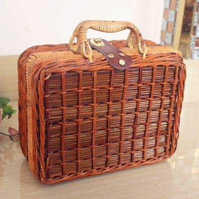 Anncus Vintage Rattan Coodcsae Организатор за складирање кутија за пикник торба 28*12*22cm -
