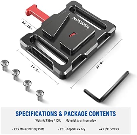 Neewer Mini V Mount Battery Plate For BP-V47 BP-V95 BP-150WS BP-190WS, со 1/4 навои и копче за брзо ослободување компатибилно со малиот