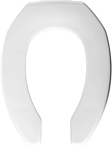 Bemis 2155CT 000 комерцијално тешка отворено предно тоалетно седиште без покривка што никогаш нема да ги олабави и намали повиците, издолжени, пластични, бели
