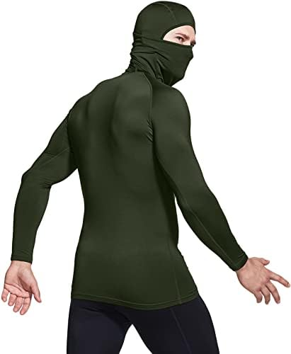 Термални кошули за термичка компресија на TSLA Hoodie со маска, долги ракави зимски спортски слој на врвот, активна кошула за трчање