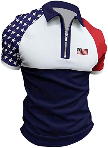 БМИСЕГМ Лето големи и високи кошули за машки мускули Вклучете ја јаката Американско знаме печати патриотски долг ракав Т.