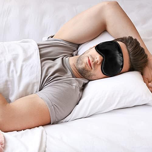 Satavi Naturals Органска црница мека свилена маска за очи за спиење со приклучоци за уши и луксузна торба - ладење ноќно око за очи за спиење