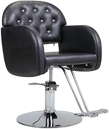 Quul бербер стол ПВЦ кожа со дијамантски фризерски стол хидрауличко кревање салон за убавина стол црно