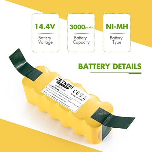 Zeyxinh 3000mah 14.4V Ni-MH Заменска батерија компатибилна со iRobot Roomba R3 500 600 700 700 800 серија 510 532 535 540 550 552 555 560 562 570 580 595 610 610 620 620 620 620 630 650 650 660 760 770 780 790 870 870 880 880