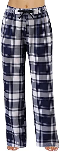 Панталони за пижами за жени меки средно-половини црно-бели карирани панталони со џебови со џебови