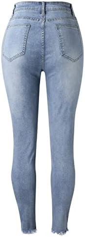 Бели слаби фармерки фармерки Скини искинати задникот на задникот потресени женски фармерки за женски лифт за лифт на половината