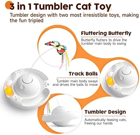 Potaroma Cat Toys Tumbler Smart Interactive Electronic Mitten Toy, Fluttering Butterfly, Bell Tracks Tracks, Kicker за мачки во затворен простор, потребни се батерии од 3 АА