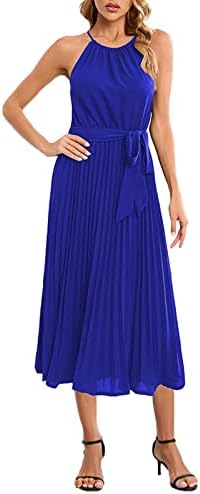 Kulyvon жени макси фустан лето високо половината на линијата плетенка долга фустан случајна проток без ракави фустани за забава