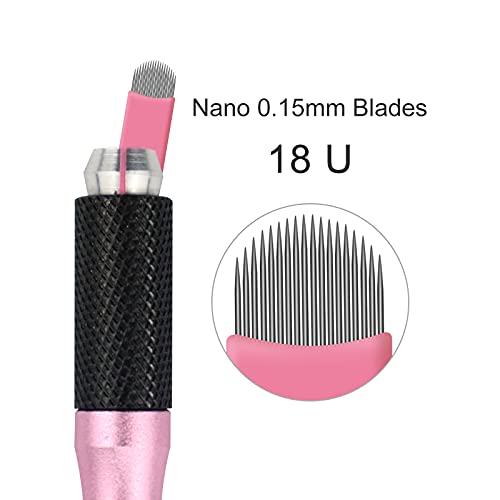 50 парчиња розови за еднократна употреба на микробладирање на сечилото Nano U18 микроблади 0,15мм нано игли совршени за мозочни удари на