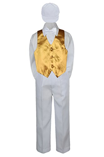 5 парчиња бебешки дете деца бели панталони капачиња лак вратоврска злато елек костуми сет
