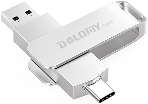Dolomy USB C Flash Drive, 128 GB USB 3.1 до USB C -погон, 2 во 1 OTG траен метал USB C -палец за паметни телефони, таблети, компјутер,