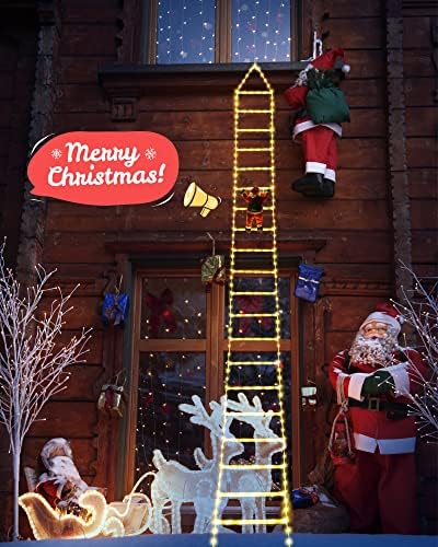 Toodour LED Божиќни светла - 10 -ти Божиќни декоративни светла со скалила со Дедо Мраз, Божиќни украси Светла за затворено, прозорец, градина, дома, wallид, декор на дрво