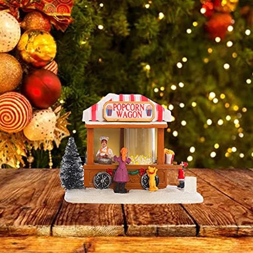 Junhcone Божиќно предводена осветлена куќа смола пуканки вагон украс музички анимиран јадење автомобил село сцена Божиќна забава декорација
