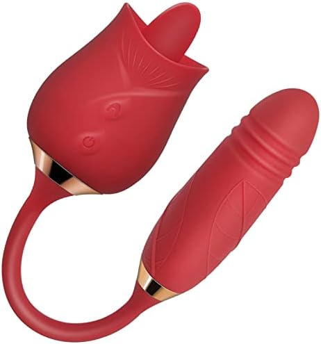 Вибратор на роза играчка за жени - 3 во 1 клиторен стимулаторски јазик што лижеше нафрлање g место дилдо вибратор со 9 режими, игри со сексуални играчки за возрасни, кл