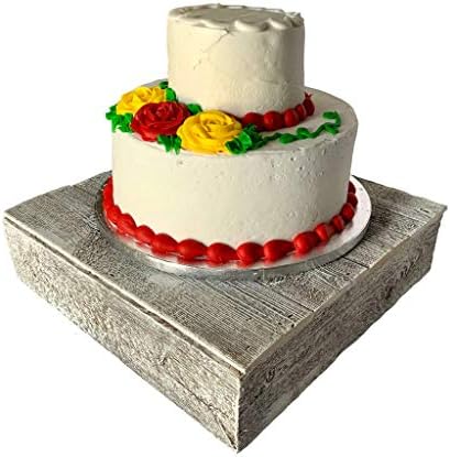 Barnwoodusa | Штанд со дрвена торта | 15 x15 | Бело миење | Рустикален дрвен свадбен десерт за приказ | Гроздобер штанд за кекс | Свадба