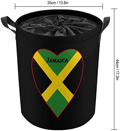Јамајка Знаме Срце 42л Тркалезна Корпа За Перење Облека Што Се Склопува Попречува Со Врвка За Влечење