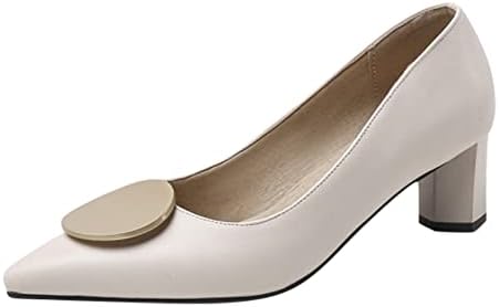 Женска едноставна и стилска цврста боја пролет и летна обична едноставна густа потпетица зашиени женски чевли кожа