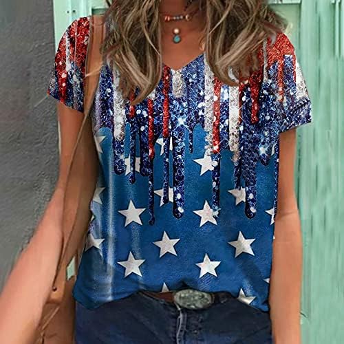 4 -ти јули женски маици летни кратки ракави врвови на американски знами starsвезди и ленти печати кошула гроздобер графички матици
