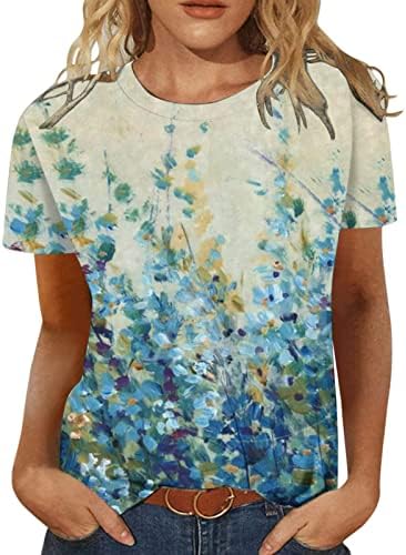Маичка за блуза за девојки лето есен кратки ракави екипаж памук цветни графички бренд лабава вклопена опуштена фит блуза
