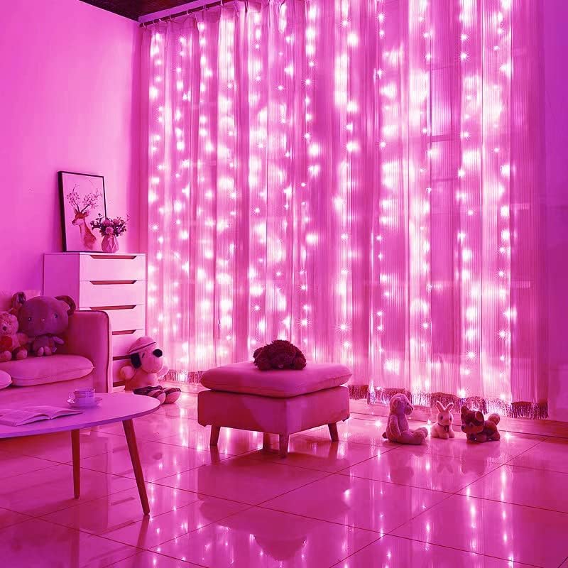 Buvlnee розови завеси светла, 8 режими LED стринг светла за декорација на свадба и предлози, Девојска соба, забава, прозорец и wallид