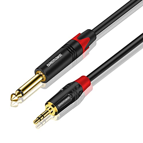 Dremake Mono 6,35 mm до 3,5 mm стерео аудио кабел 10ft, стерео 3,5 mm приклучок на TS 6.35mm закрвен кабел, TS 1/4 инчен 6,35 mm