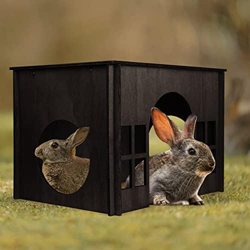 Whearted Rabbit House Дрвена, зајаци куќи и скривалишта, голема куќа за зајаци од зајаци, со повеќе прозорци за затворен возрасни