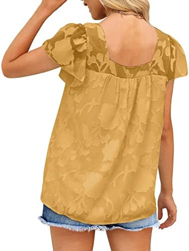 Трендовски маица за жени плоштад вратот чипка мрежа блузи капачиња со цврсти кошули во боја 2023 летни фустани врвови