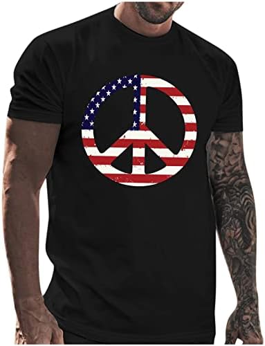 Патриотски маици на 4-ти јули за кратки ракави за мажи со кратки ракави во САД, знаме за печатење на екипаж на врвови на летни обични