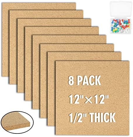 NTREASY 8PCS CORK BOARD, 12 X12 - 1/2 Плута од плута за wallидни плоштади плоштади плочки Плута, плочки од wallидови со 30 клипови со пинови