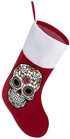 Мртва цветна череп црвена Божиќна празничка чорапи дома украси за Божиќно дрво камин што виси чорапи