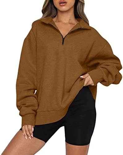Kuaileya 3/4 поштенски пуловер женски преголеми дуксери за жени половина поштенски пуловер со долги ракави џемпери четвртина патенти худи