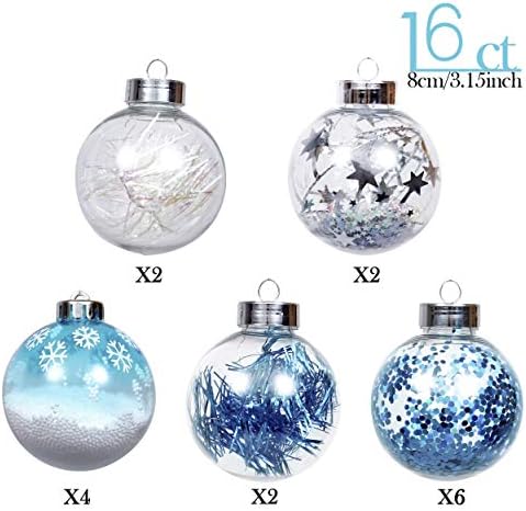 Valery Madelyn 100ct 16CT 80mm Зимски желби сребрени и сини божиќни украси за божиќни декор, распрскувани распрскувани украси за новогодишни