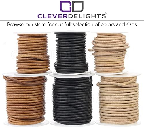 Cleverdelights 4mm кожен тркалезен кабел - природна боја - 50 стапки