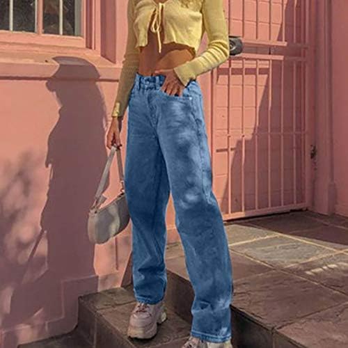 Модни жени плус големина тексас фармерки со висока половината лабава џеб сина цврста боја печатење патент фармерки за фармерки за жени