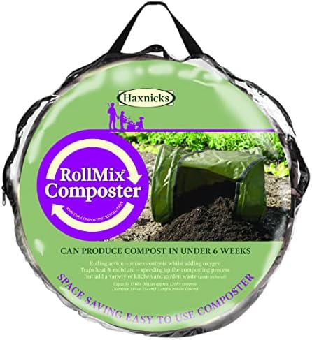Tierra Garden Haxnicks Roll-Mix Composter, Compost Tumbler, Green, 41-галон капацитет, домашен компост со едноставна канта за компост,