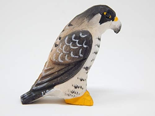 Селсела Перегрин Фалкон Хоук - Мала фигура за уметност од дрво - соколче Кестрел Птица на плен уникатен уметнички резба декорација Минијатурни животни