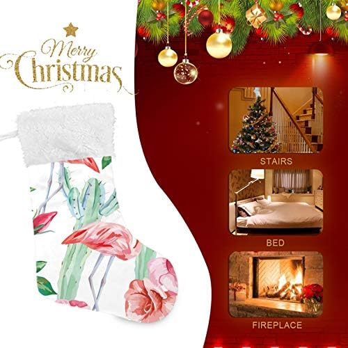 ТАРТИСКИ Божиќни чорапи 1 пакуваат големи 18 во Божиќни чорапи со акварел фламинго кактус цвеќиња камин што висат Божиќни чорапи