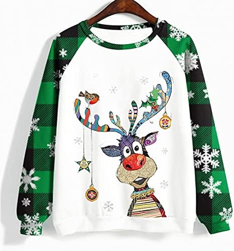 Божиќни џемпери на Нокмопо, жени обични модни Божиќни печати со долг ракав О-врат, врвен удобен топол џемпер