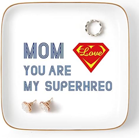 Пудинг кабина мама роденденски подароци од ќерка „Мамо ти си мојот суперхерој“ - керамички прстенест чинија Декоративна плоча за ситници - Мама