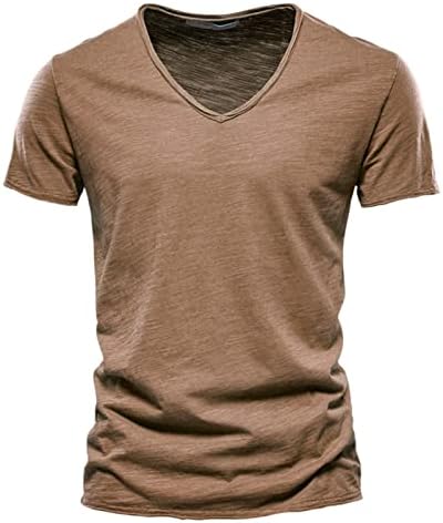 IOPQO шарена кошула со долги ракави мажи машки мода обична цврста боја памук V врат краток ракав T шарена маица
